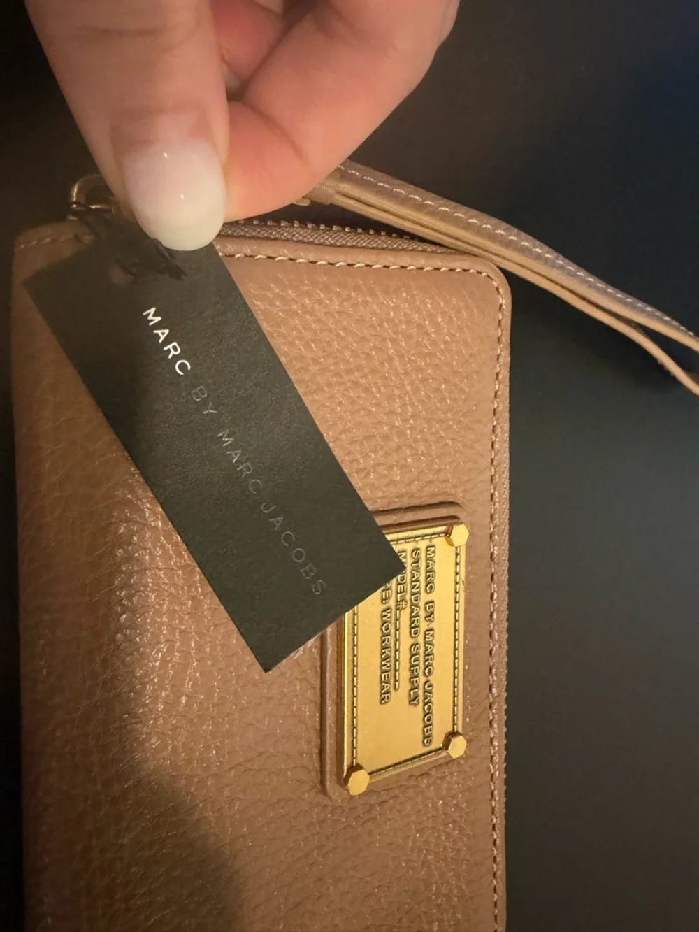Marc Jacobs Pebbled Leather Wristlet in Blush Taupe with Gold Hardware